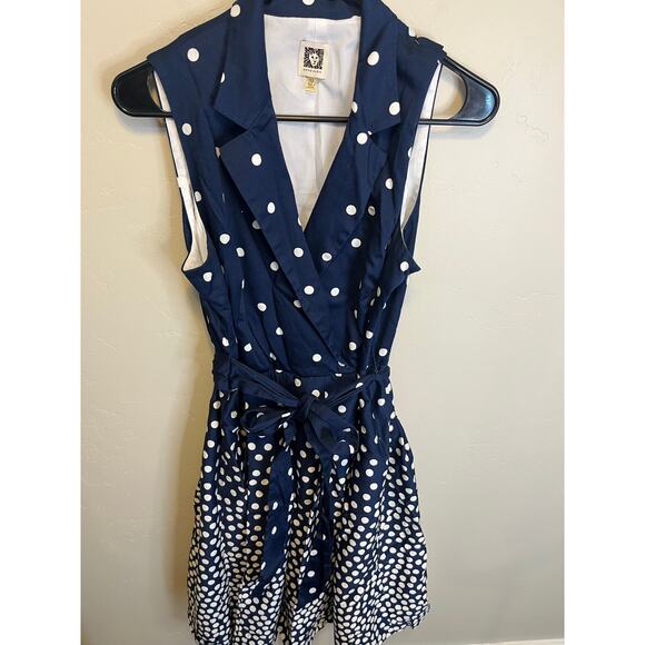 Anne Klein Navy Blue Polka Dot Sleeveless Midi Length Summer Dress Size 10 - Picture 5 of 10